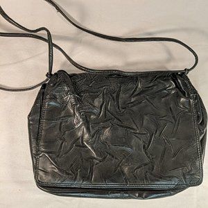 Vintage Made in Italy Genuine Leather Purse Black Shoulder Strap Crossbody
